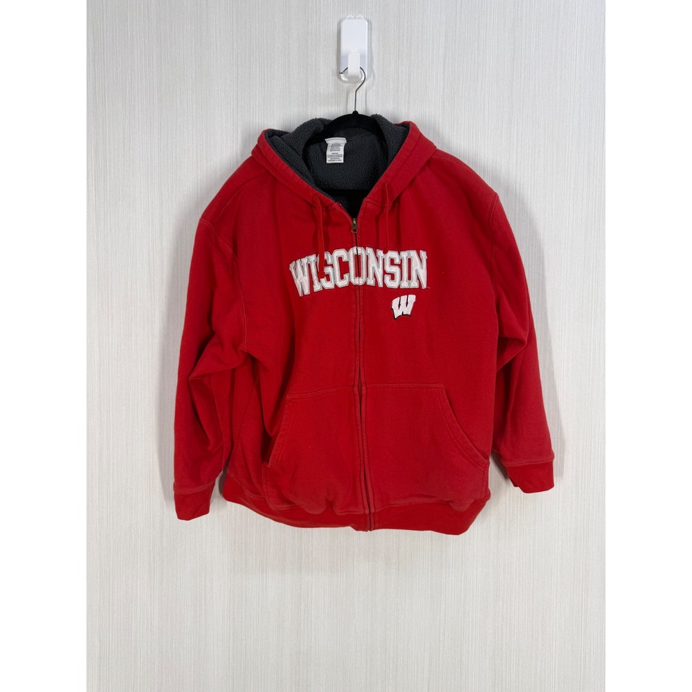 Pro Edge Wisconsin Badgers Red Faux Fur Lined Full Zip Hoodie Mens 2XL